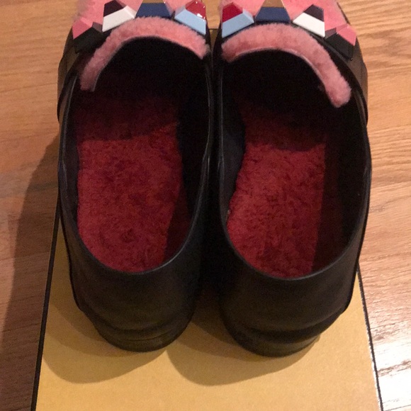 FENDI Shearling Studded Loafers Size 42 - Picture 6 of 6